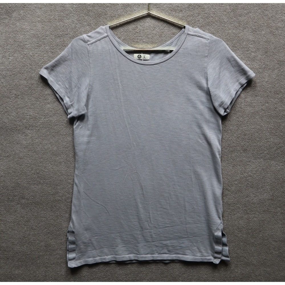 American Giant Shirt Women Large Gray Short Sleeve Tee Long Round Neck EUC